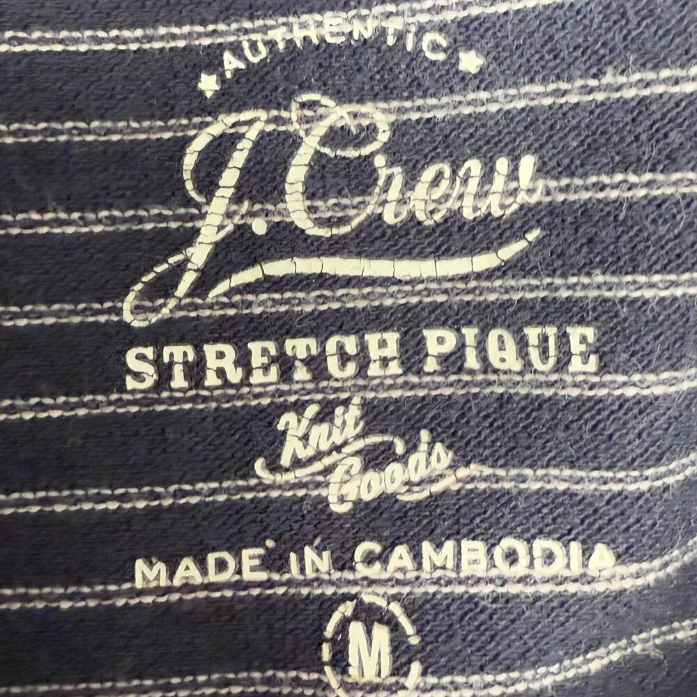 Men's J. CREW Stretch Piqué Polo Shirt in Navy Stripe J6922-‎ Size M